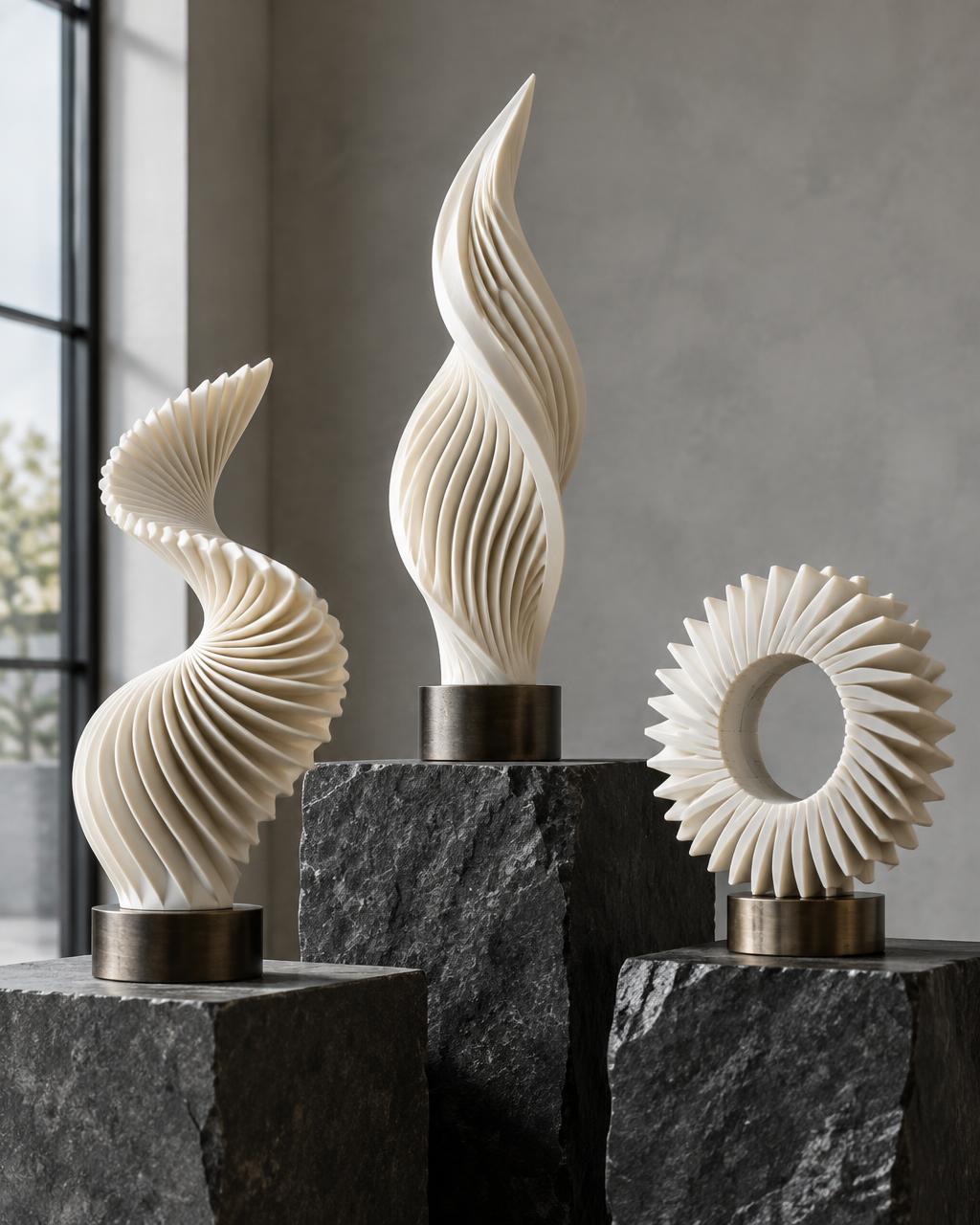 Concept: sculptural ivory 3D-printed corporate awards