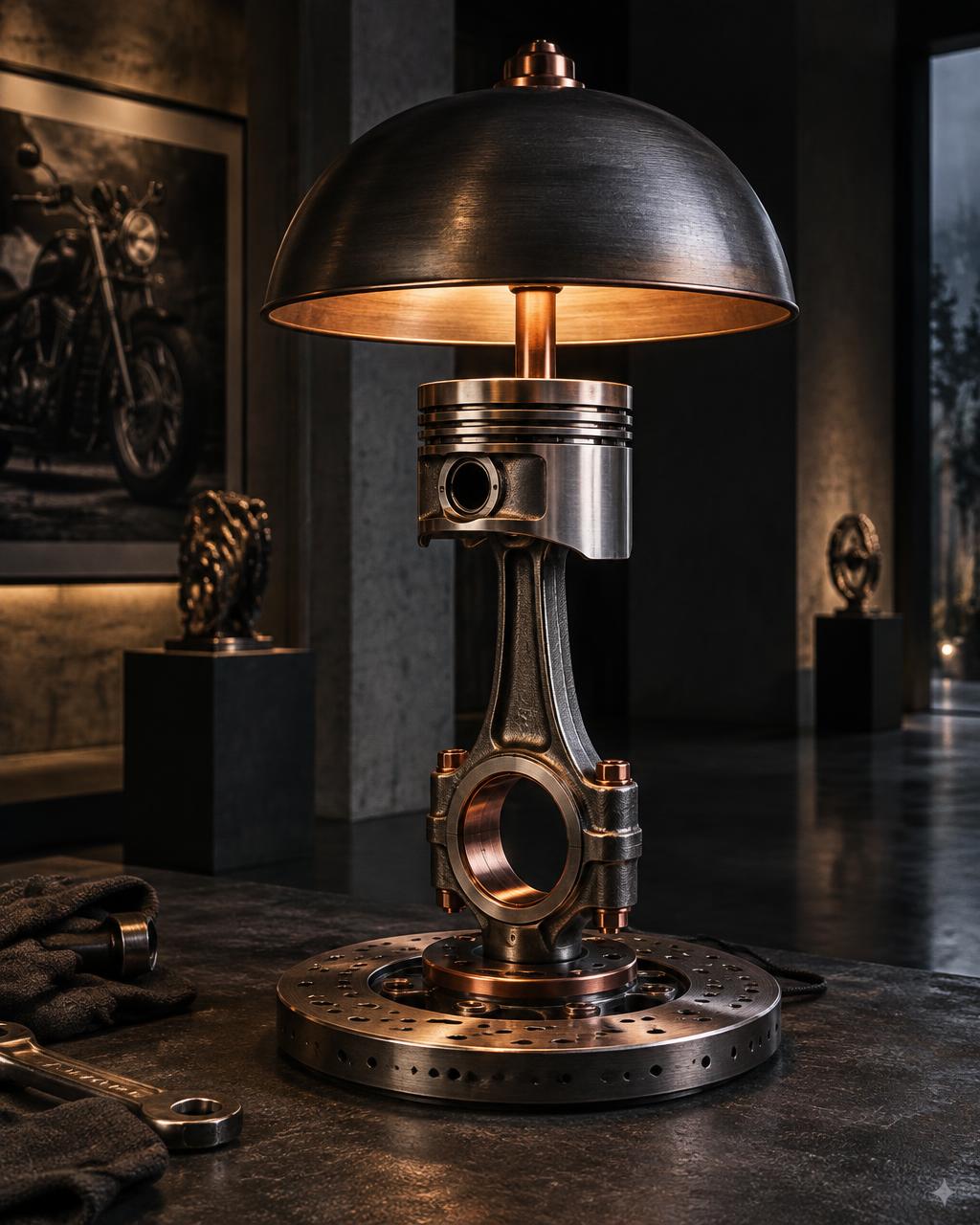 Illustrative concept: Piston → sculptural lamp