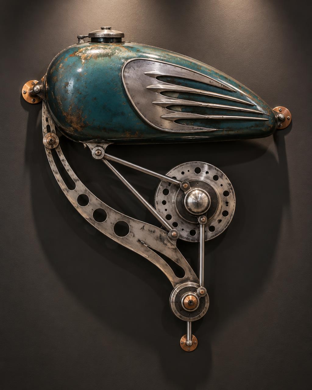 Illustrative concept: Fuel tank → wall sculpture